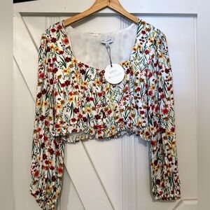 Lost and Wander Floral Long Sleeve Crop Blouse
